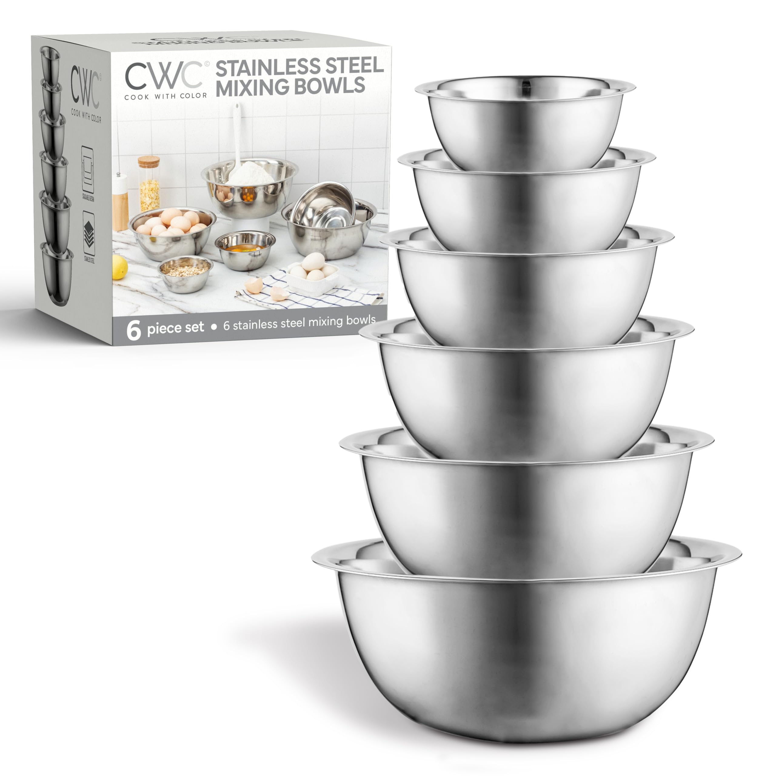 Cook With Color stainless steel nesting bowls for space-saving storage