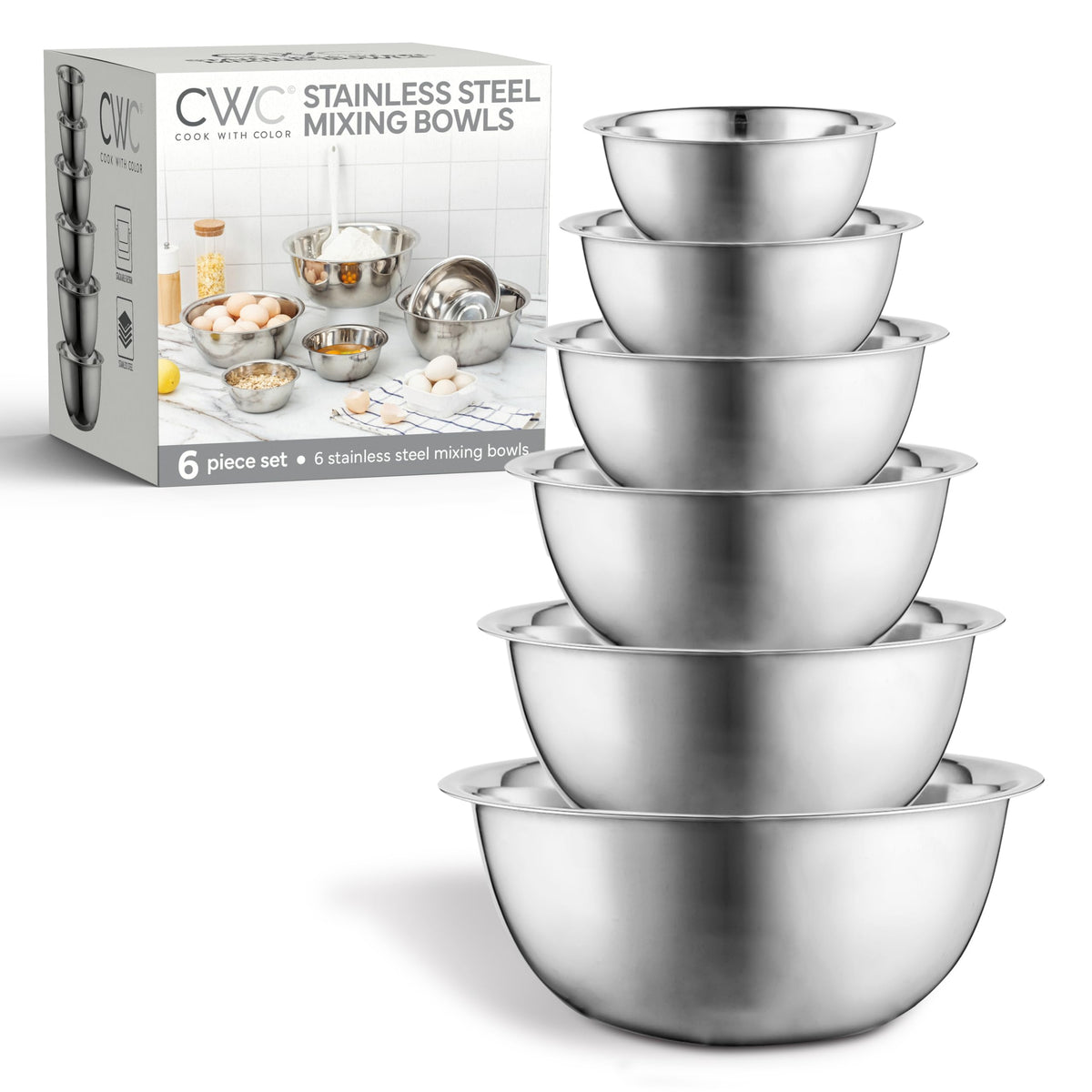 Cook With Color stainless steel nesting bowls for space-saving storage