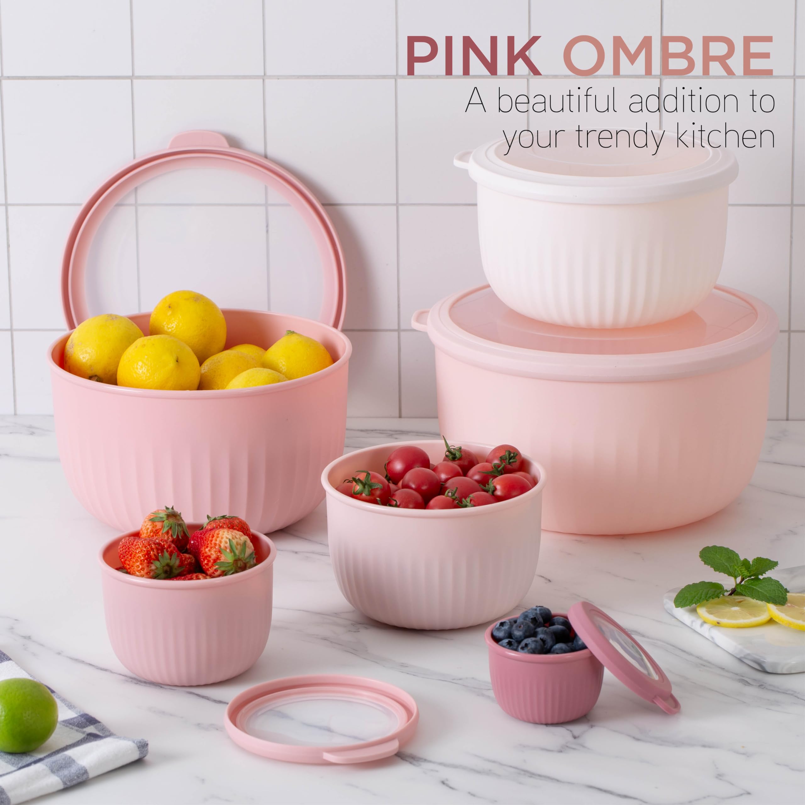 Cook with Color sturdy lids enable easy fridge stacking.