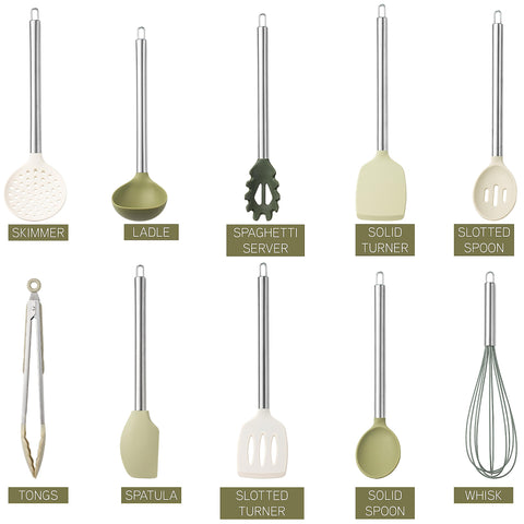 COOK WITH COLOR silicone turner keeps pans scratch free while flipping.