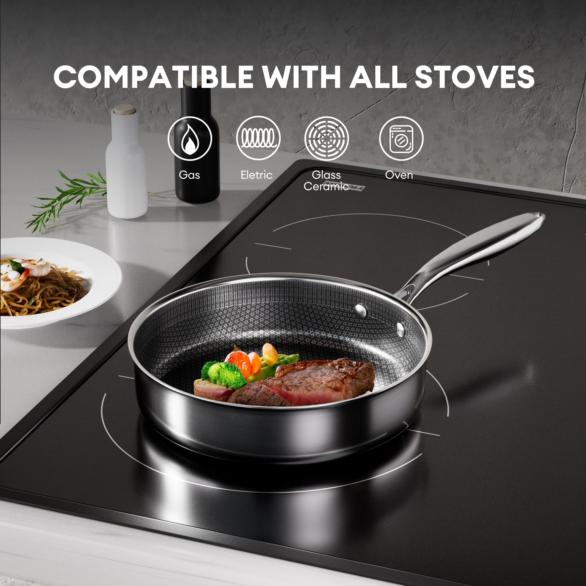 Cooker King 3.6 qt saute pan handle offers cool-grip control during cooking