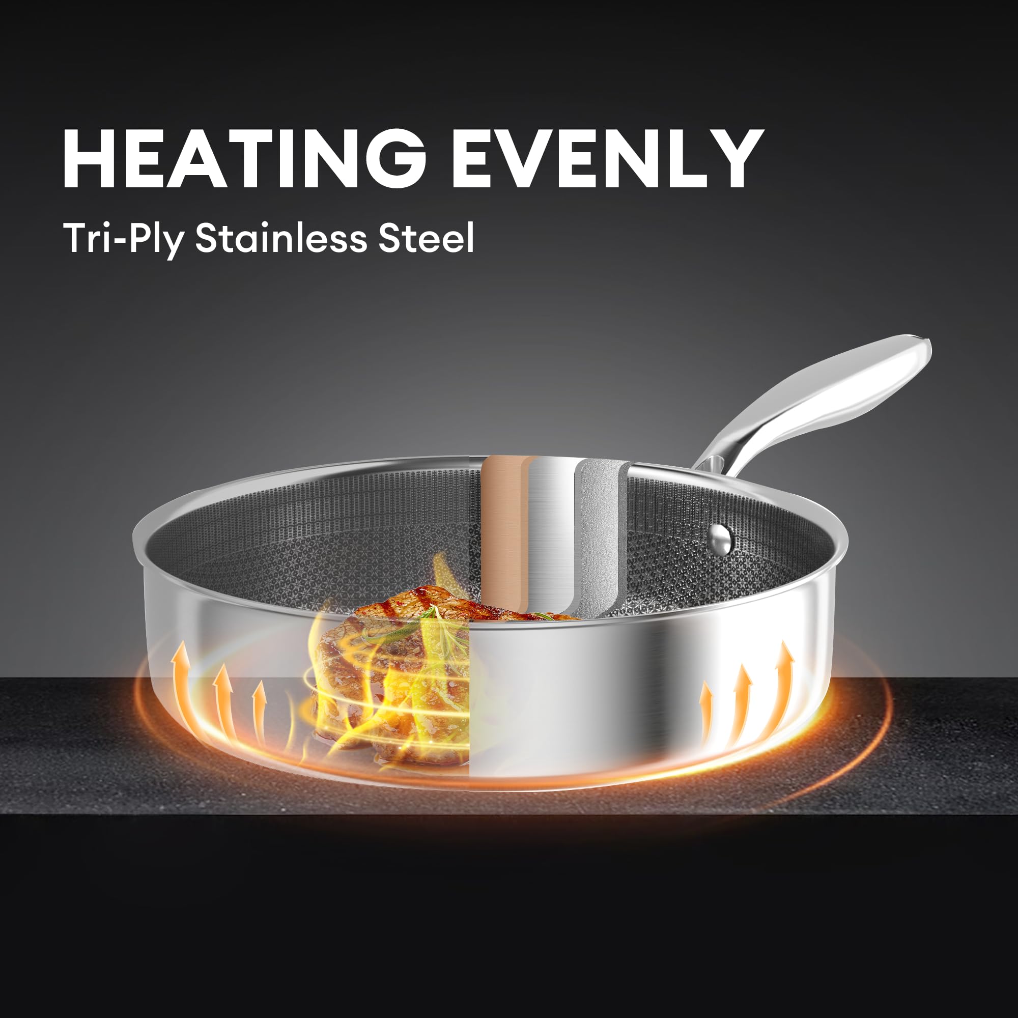 Cooker King 3.6 qt saute pan lid keeps progress visible while sealing flavors