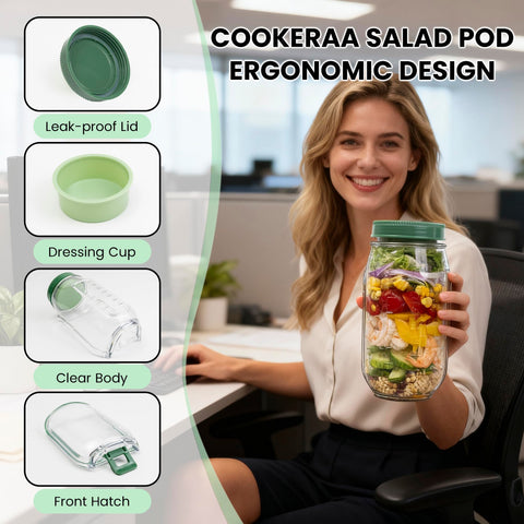 Cookeraa Salad Pod shows crisp-ingredients design preserving freshness.