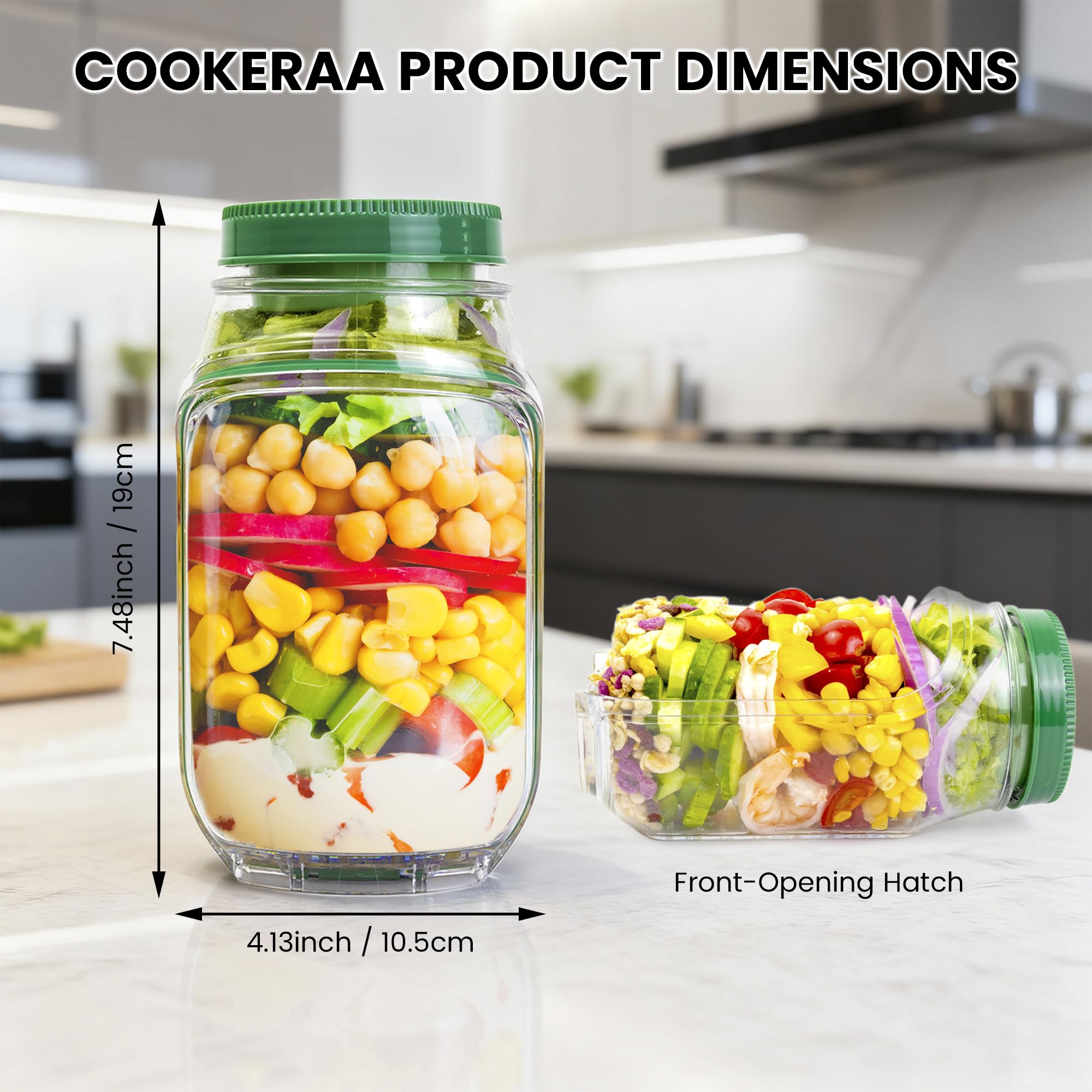 Cookeraa Salad Pod vertical-layer design separates wet and dry ingredients.