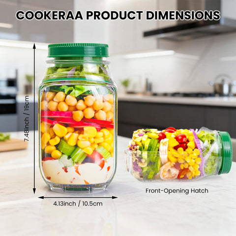 Cookeraa Salad Pod vertical-layer design separates wet and dry ingredients.