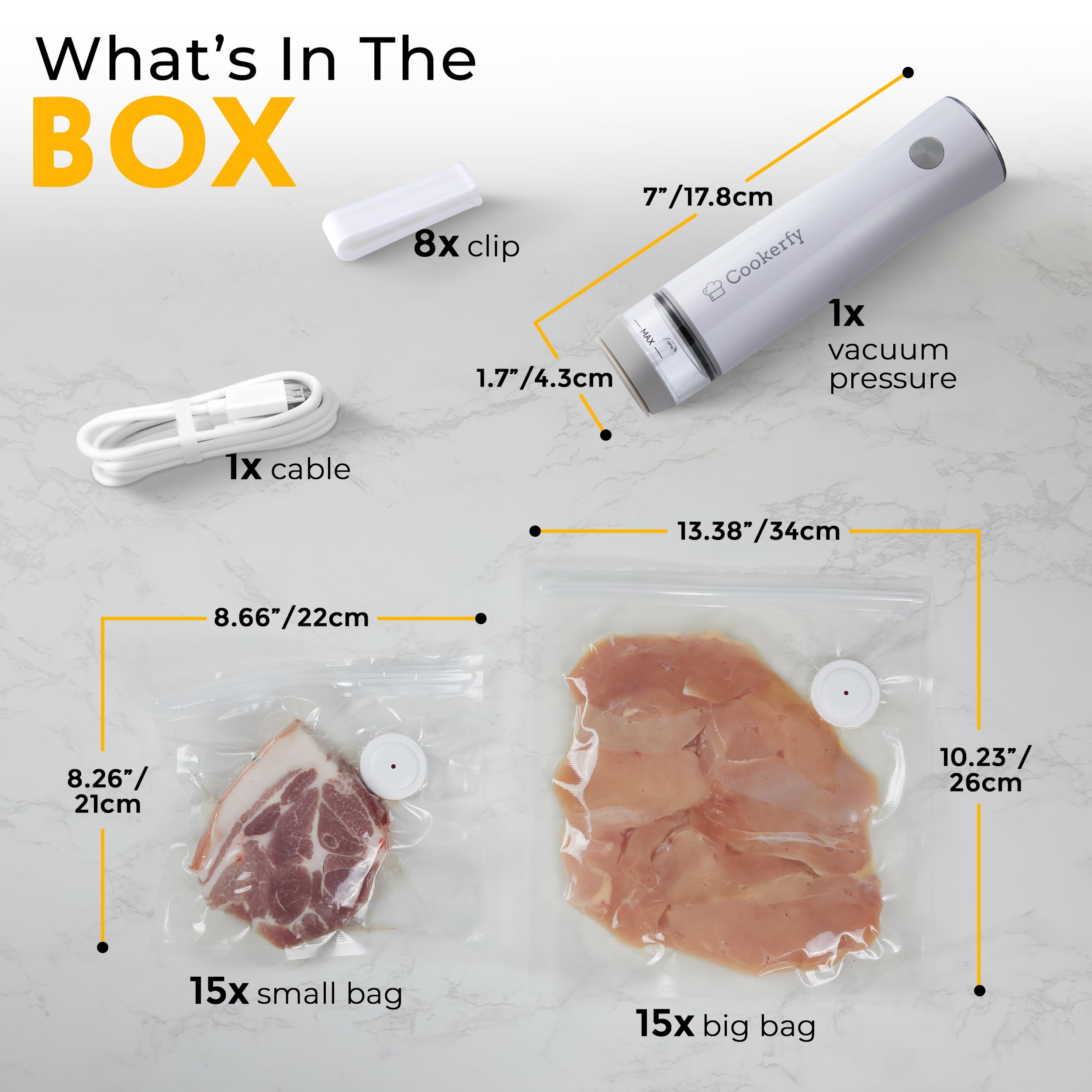 Cookerfy vacuum sealer with 1200mAh battery powering many sealings on the go.
