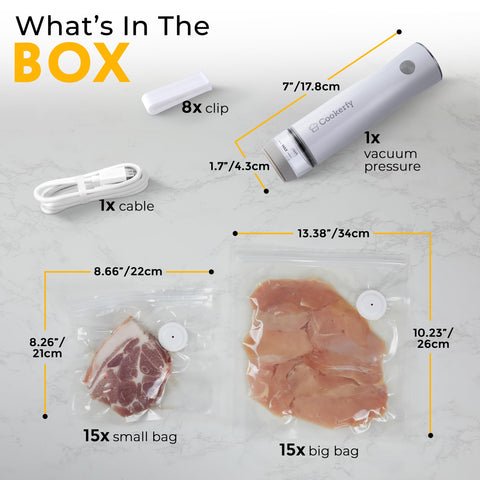 Cookerfy vacuum sealer with 1200mAh battery powering many sealings on the go.