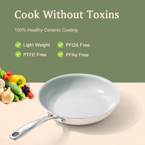 Cookersway ceramic nonstick 9.5-inch fry pan ideal for vegetables with minimal sticking.