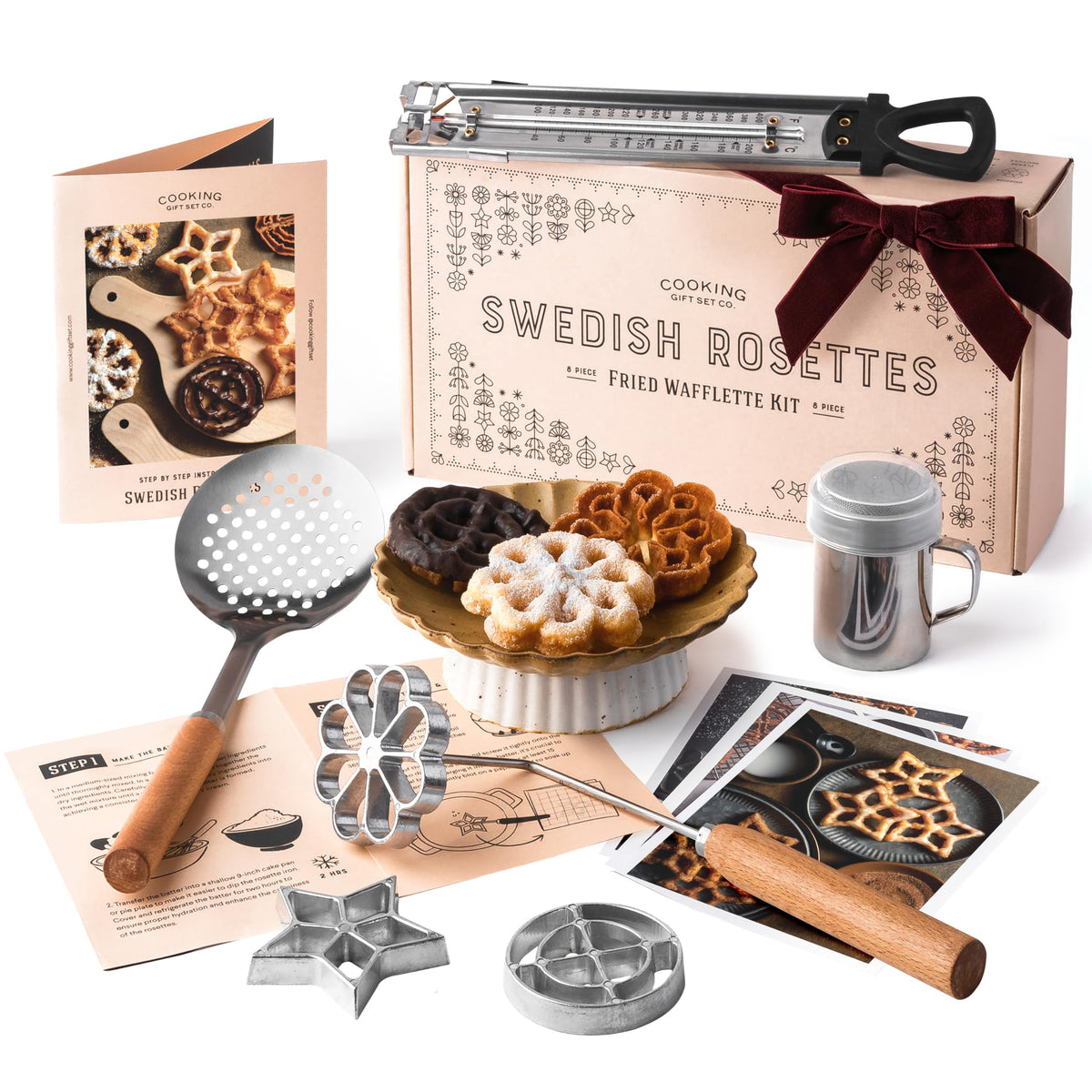 Cooking Gift Set Swedish rosette iron with handle for authentic at-home rosette making