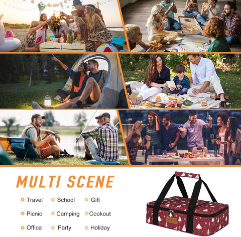 Cooklux insulated casserole carrier external pocket, ideal for utensils and snacks.