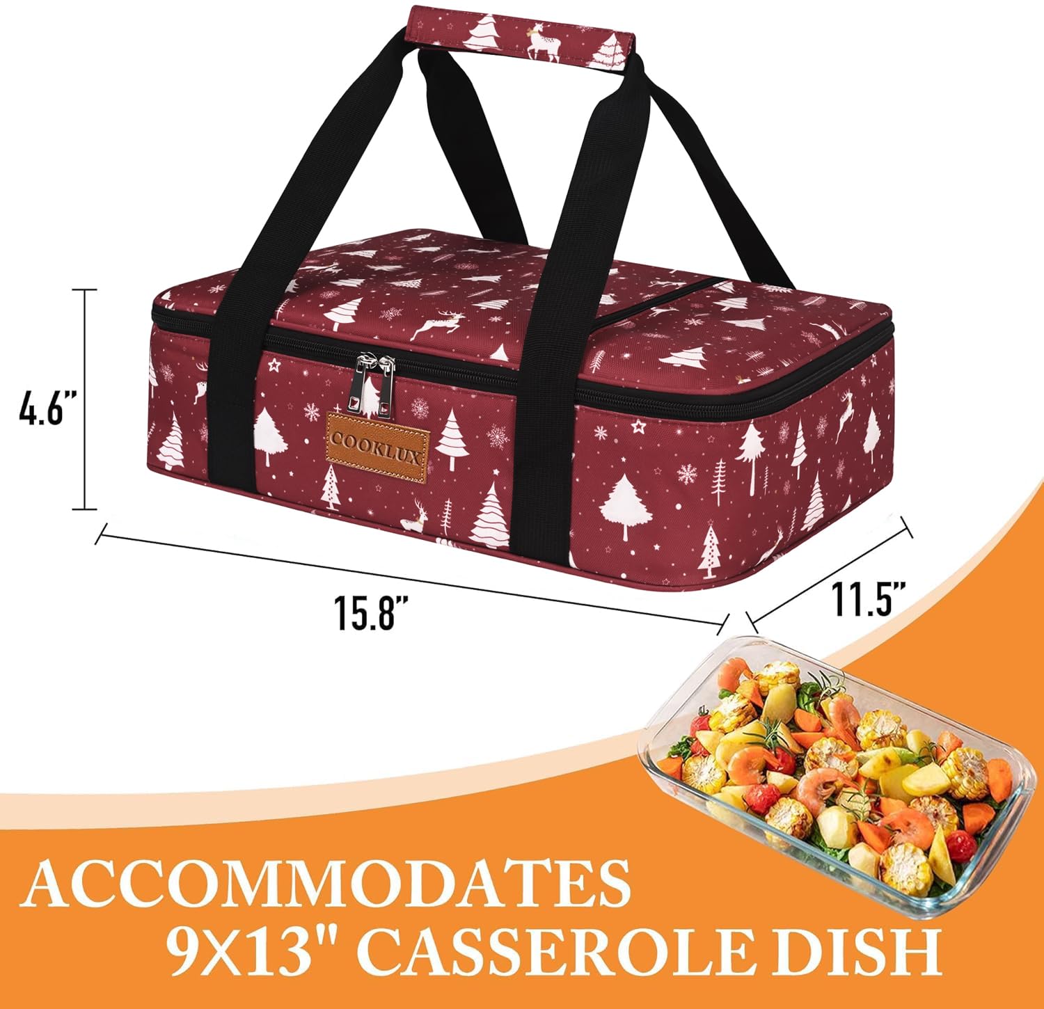 Cooklux insulated casserole carrier interior with foil lining, keeps dishes warm and protected.