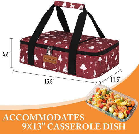 Cooklux insulated casserole carrier interior with foil lining, keeps dishes warm and protected.