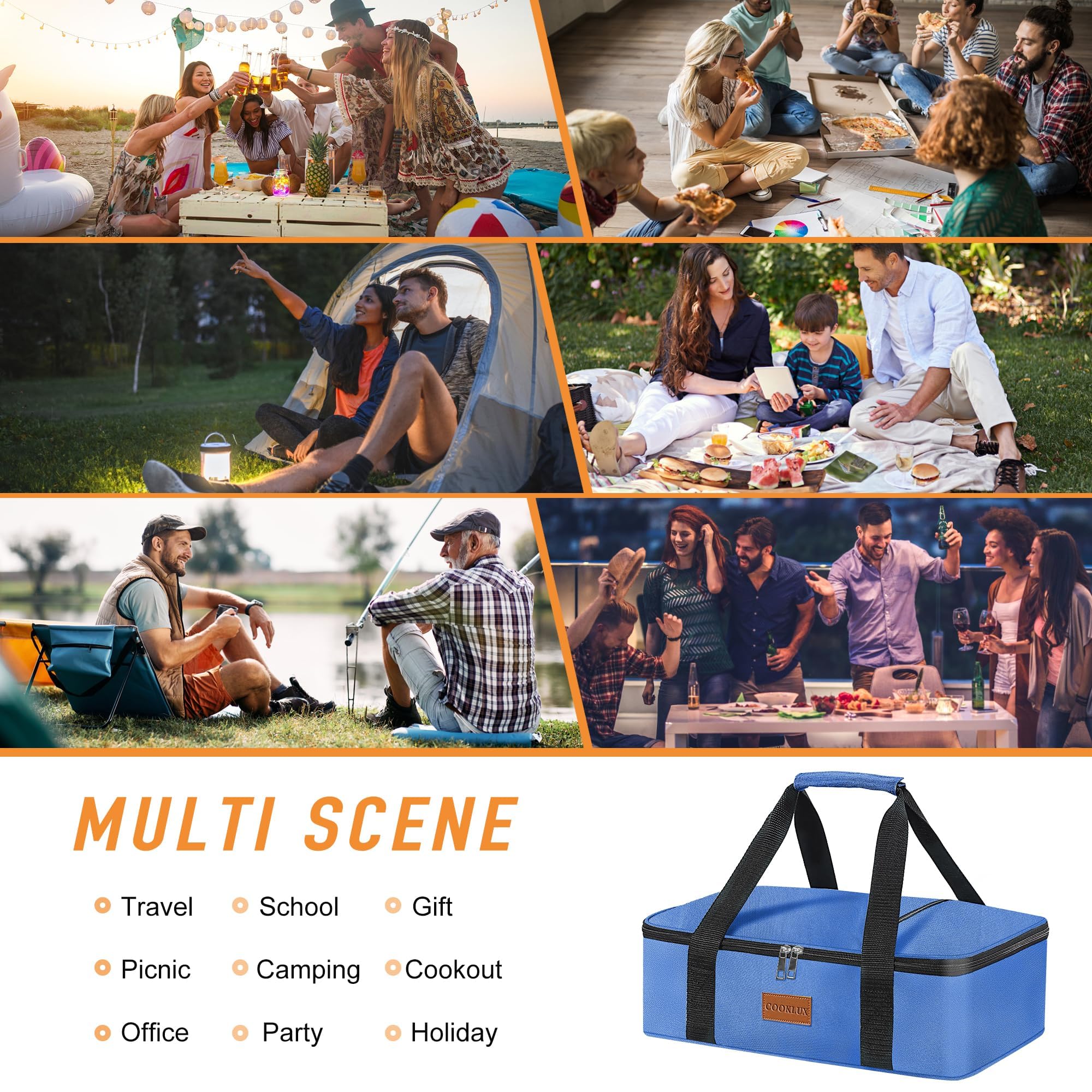 Cooklux transport bag fits standard 9x13 dishes for gatherings.