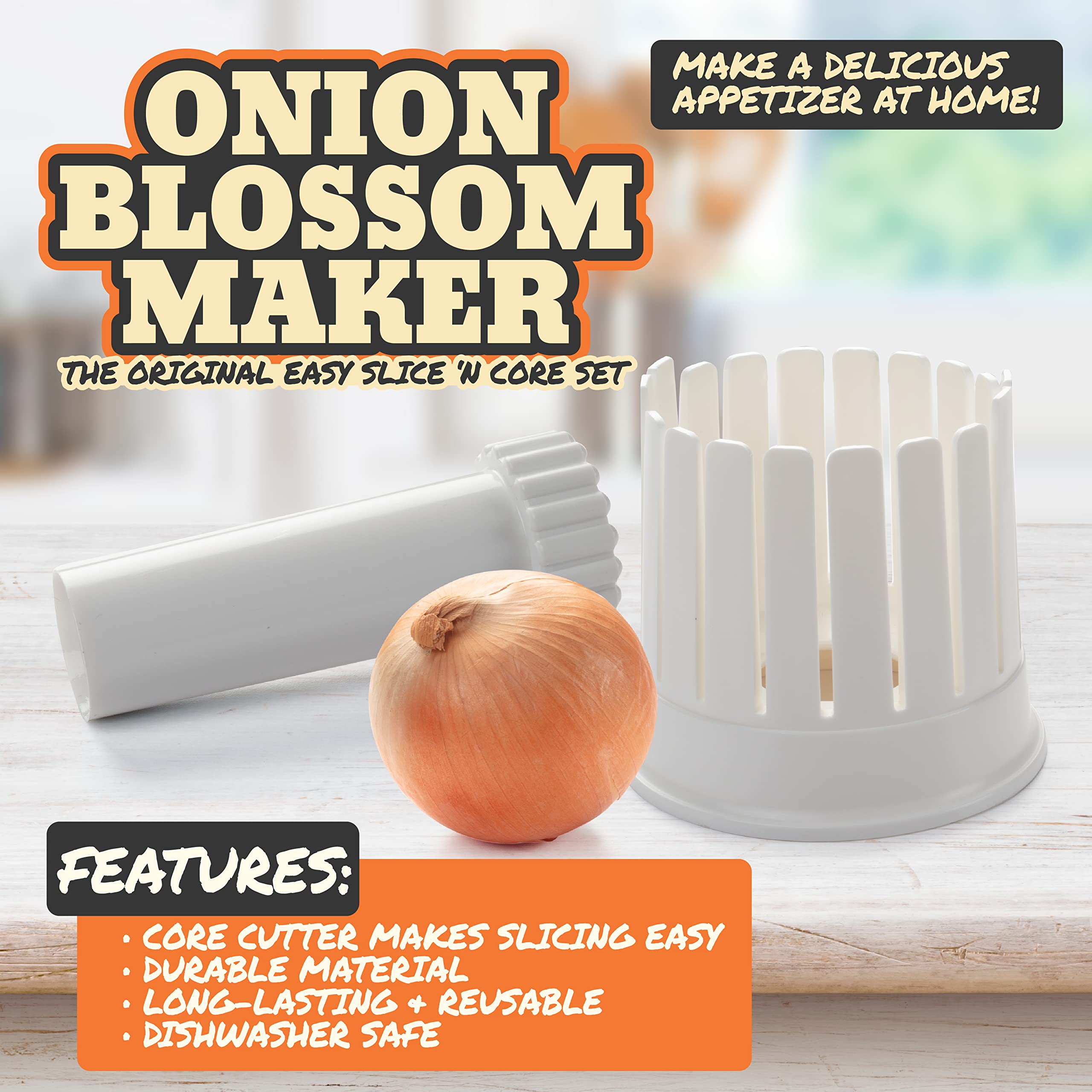 Cook's Choice core cutter in action shapes onions into a flower-like blossom