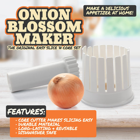 Cook's Choice core cutter in action shapes onions into a flower-like blossom