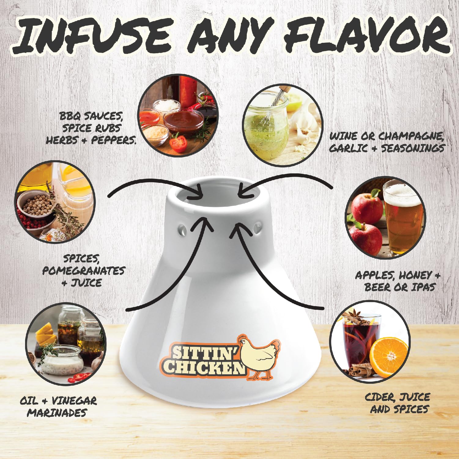 Cook's Choice Sittin' Chicken wide opening with steam ports for moisture and flavor