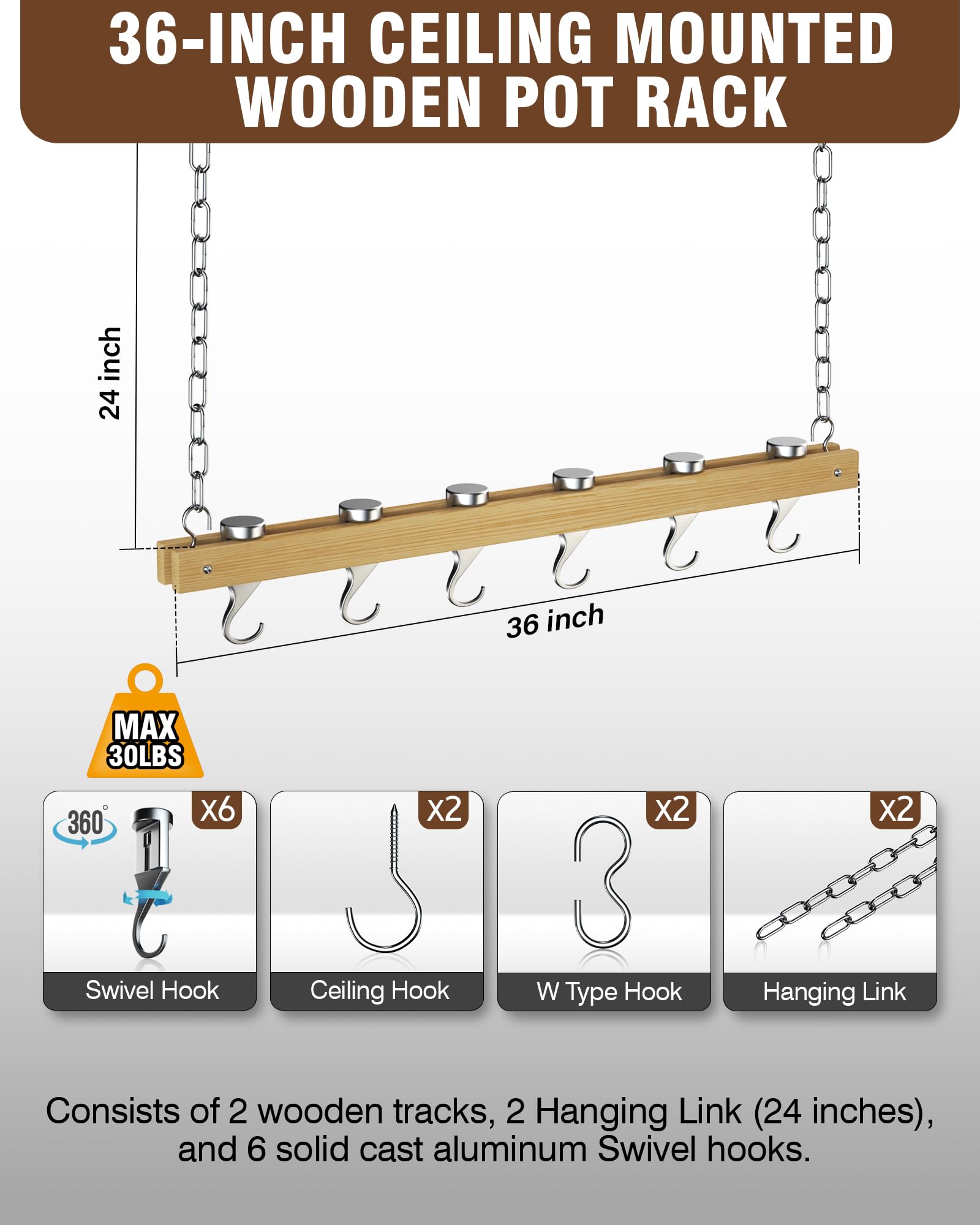 Cooks Standard NC-00269 wood-track close-up showing smooth surface for easy cleaning.