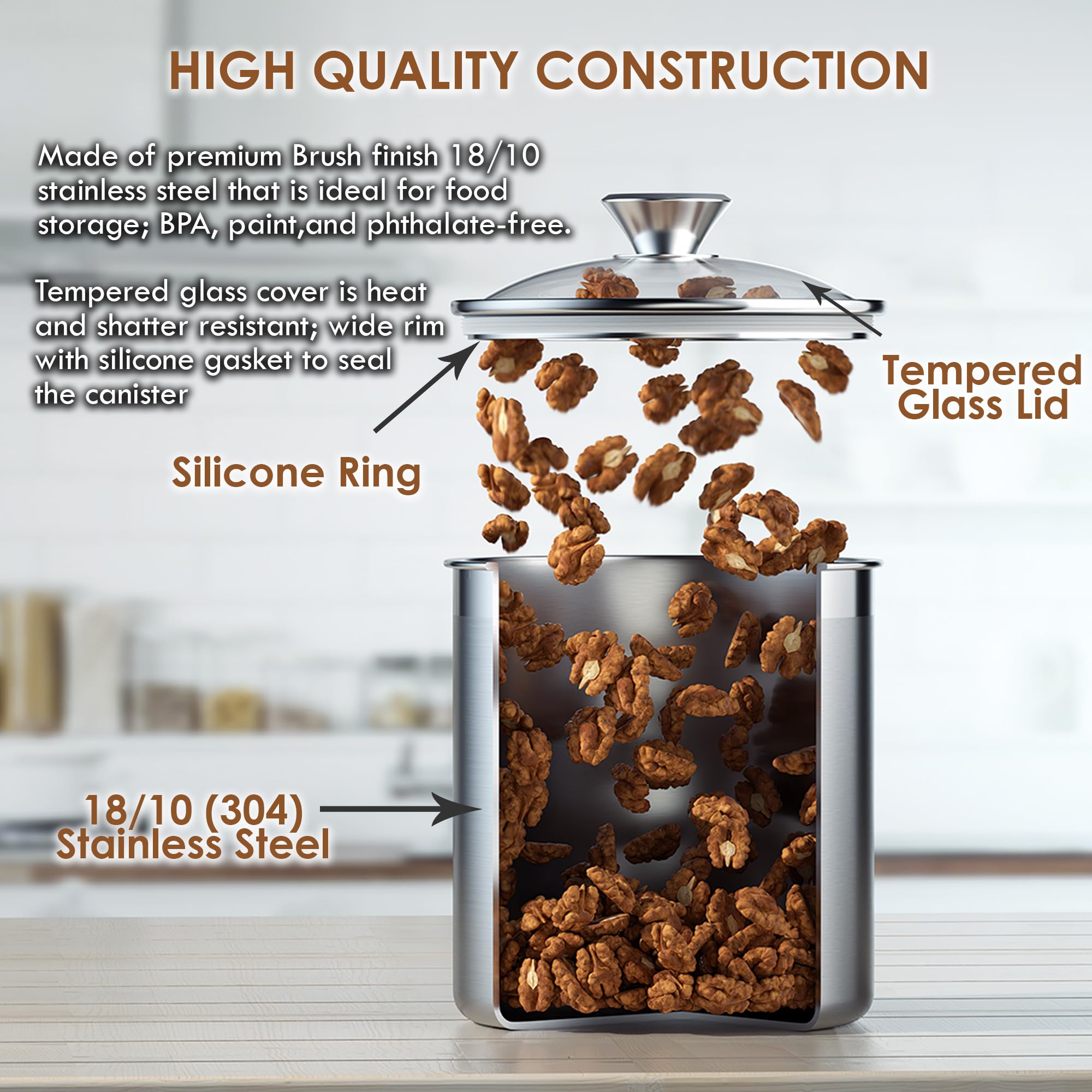 Cooks Standard silicone gasket detail emphasizes airtight sealing for fresh coffee and tea.