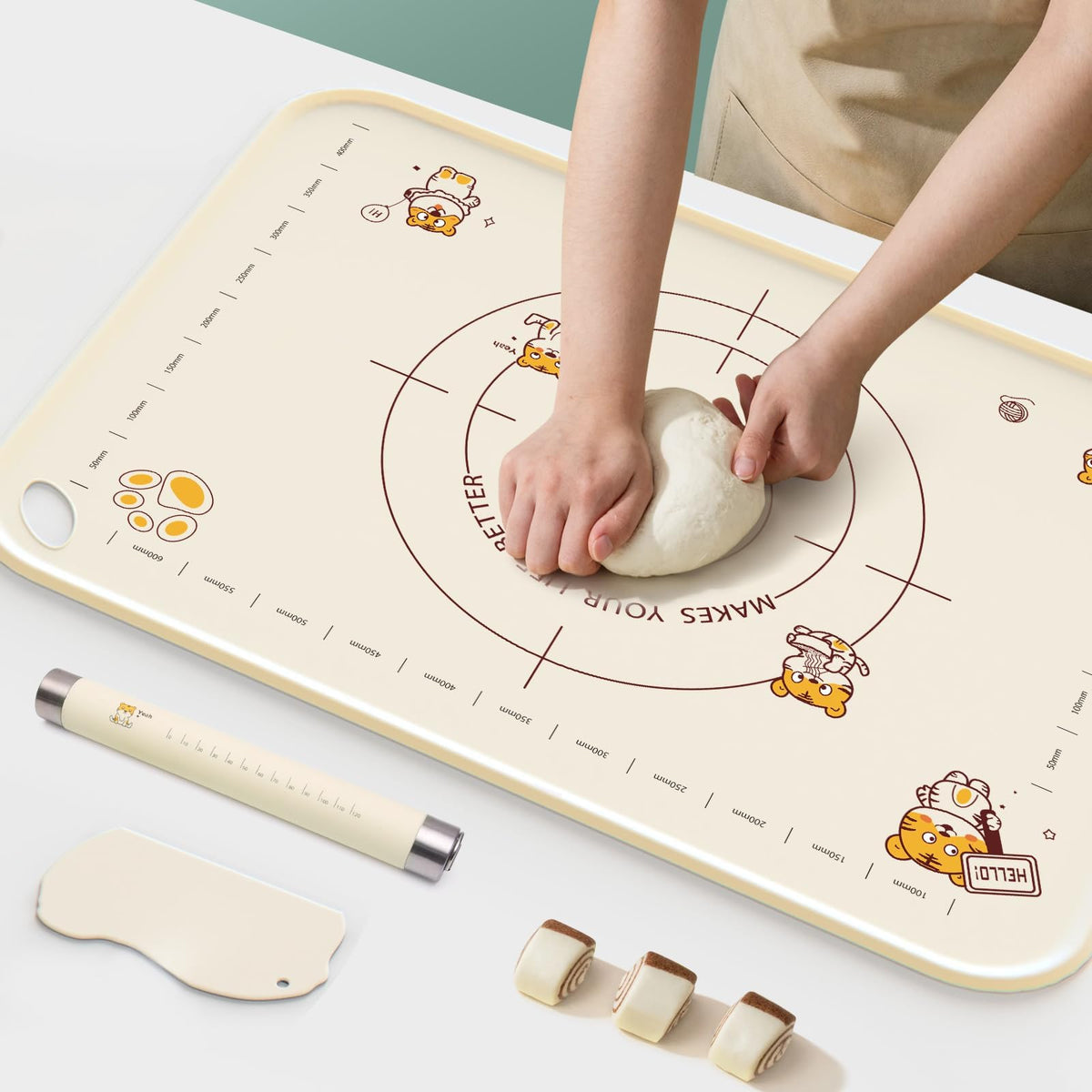 COOKSTYLE 34x24 inch extra thick silicone pastry board with raised edge for mess-free kneading.
