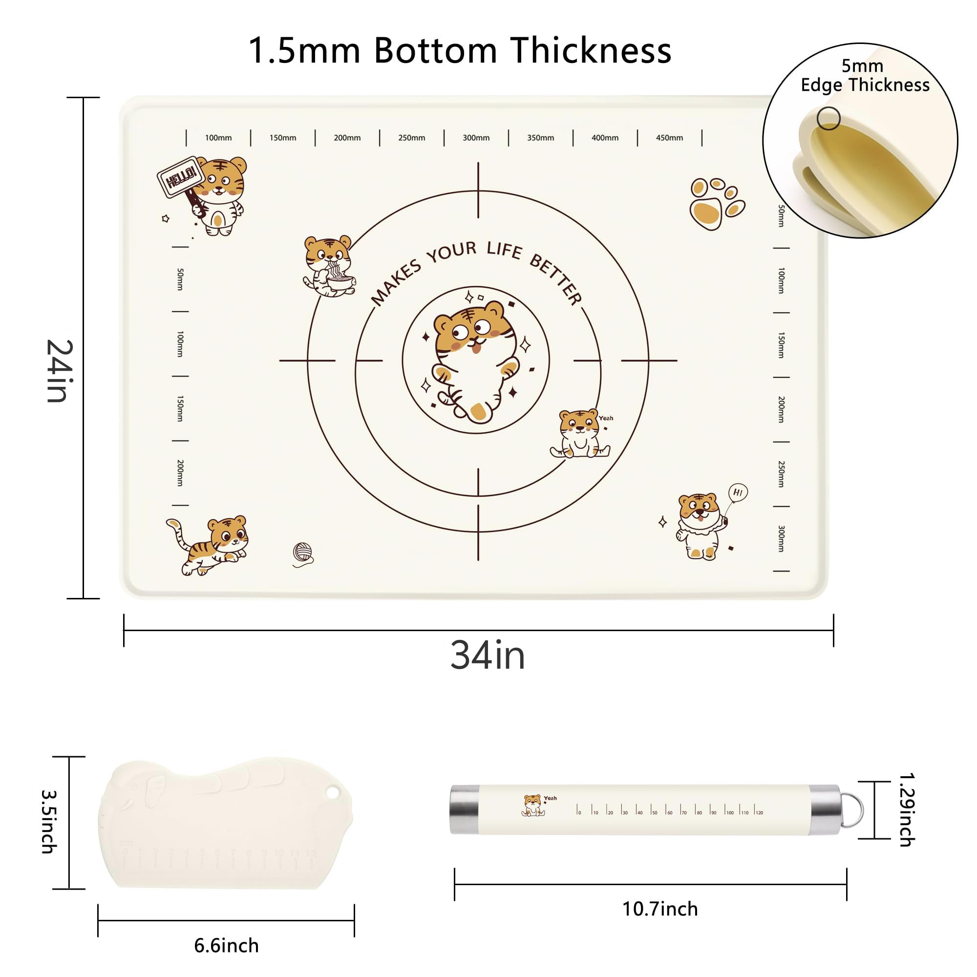 COOKSTYLE non-slip silicone baking mat provides stable work surface during dough prep.