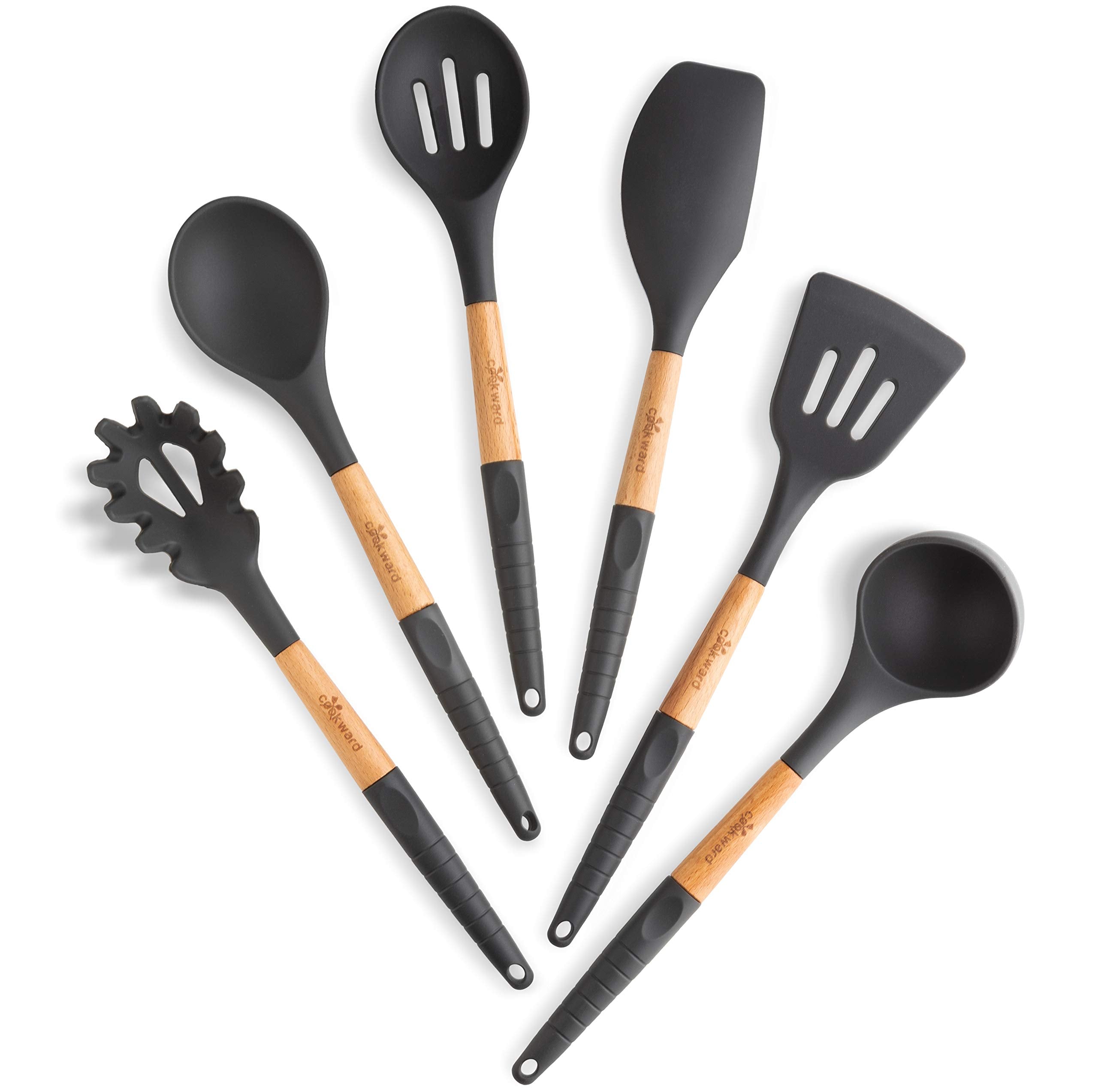 Cookward dark gray silicone adds a modern touch to cookware set.