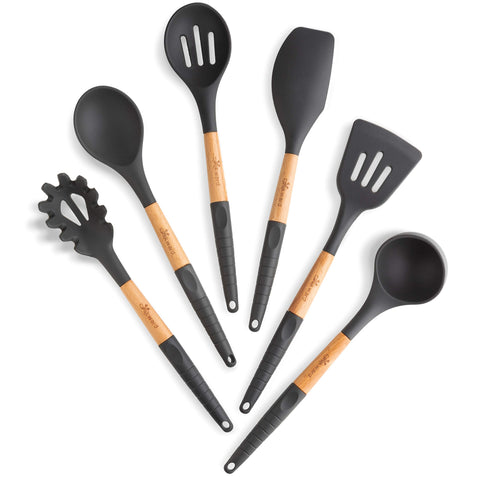 Cookward dark gray silicone adds a modern touch to cookware set.