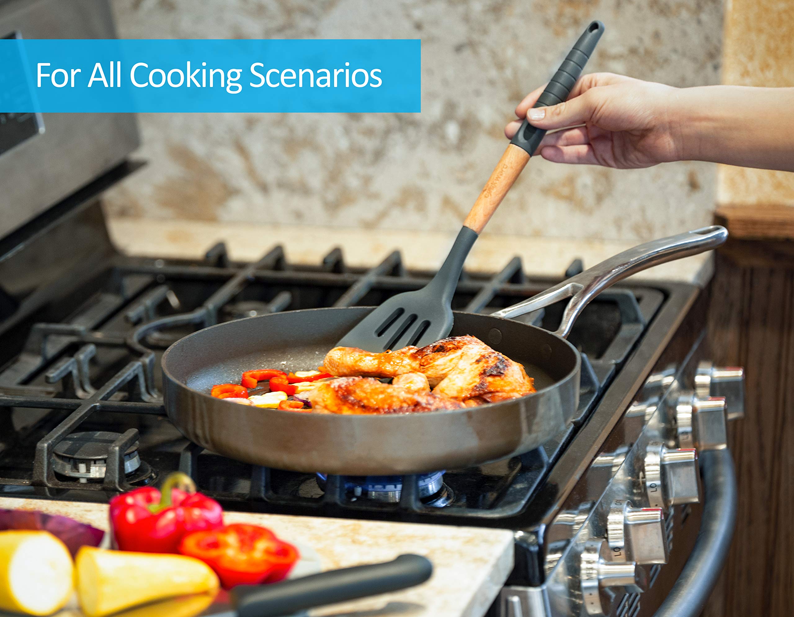 Cookward pasta server ideal for lifting noodles without tangling.
