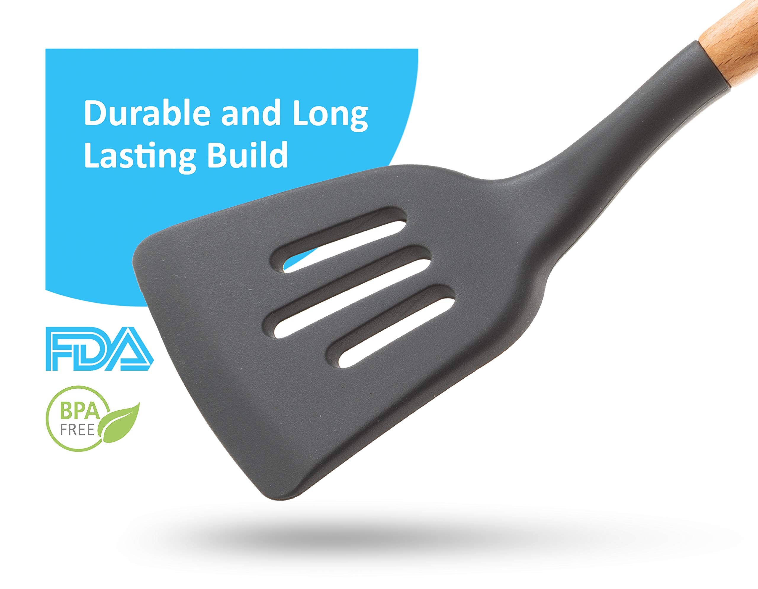 Cookward spatula with flexible silicone for flipping delicate foods.