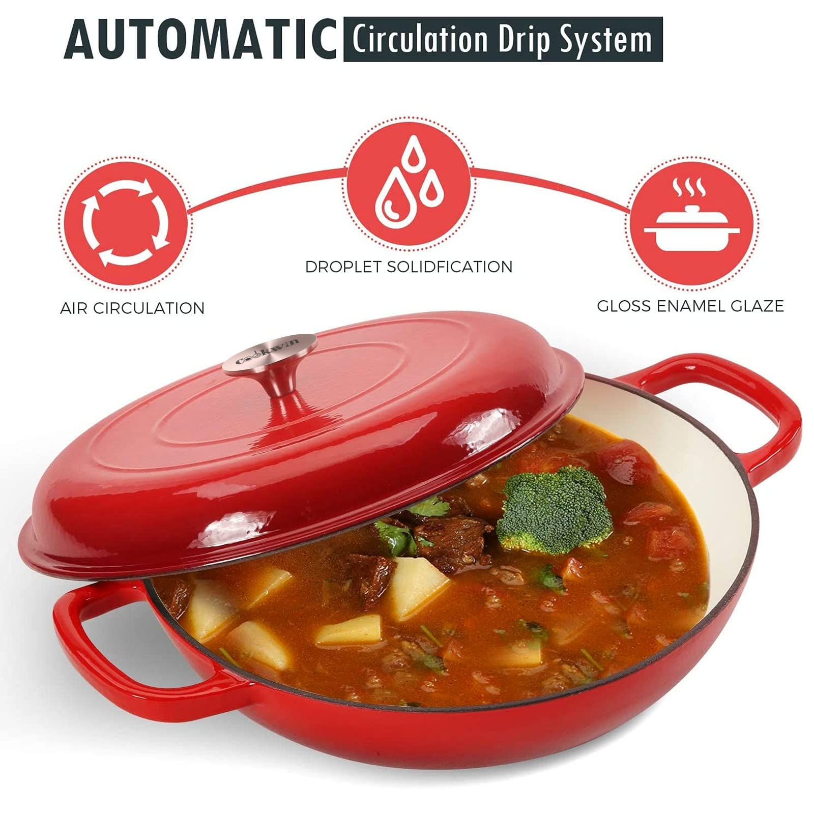 Dual-handle design offers secure grip from stovetop to table.