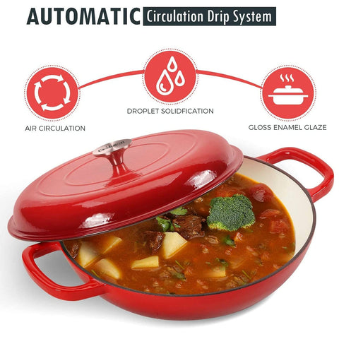 Dual-handle design offers secure grip from stovetop to table.