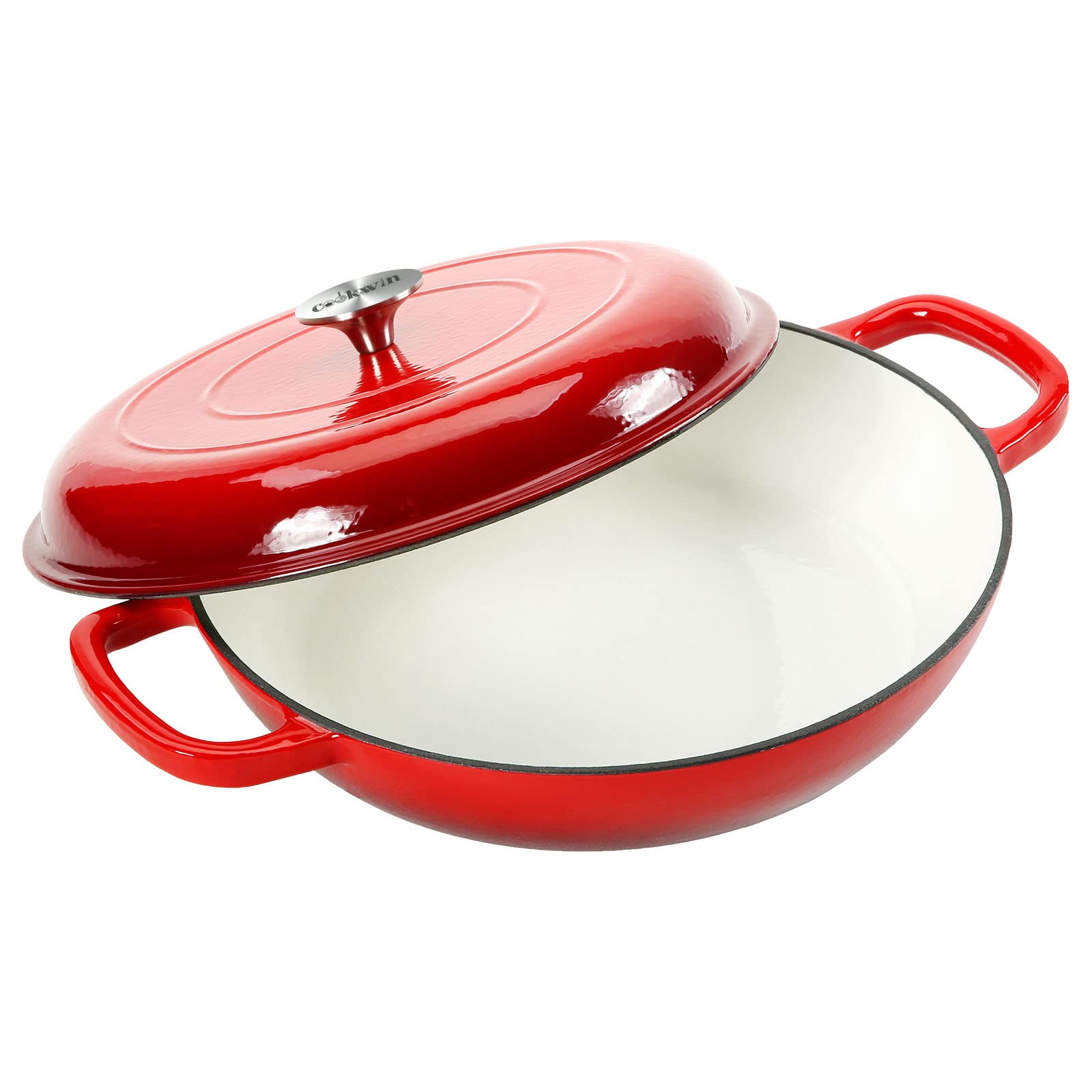 COOKWIN cast iron casserole braiser lid self-circulating design for moisture retention.