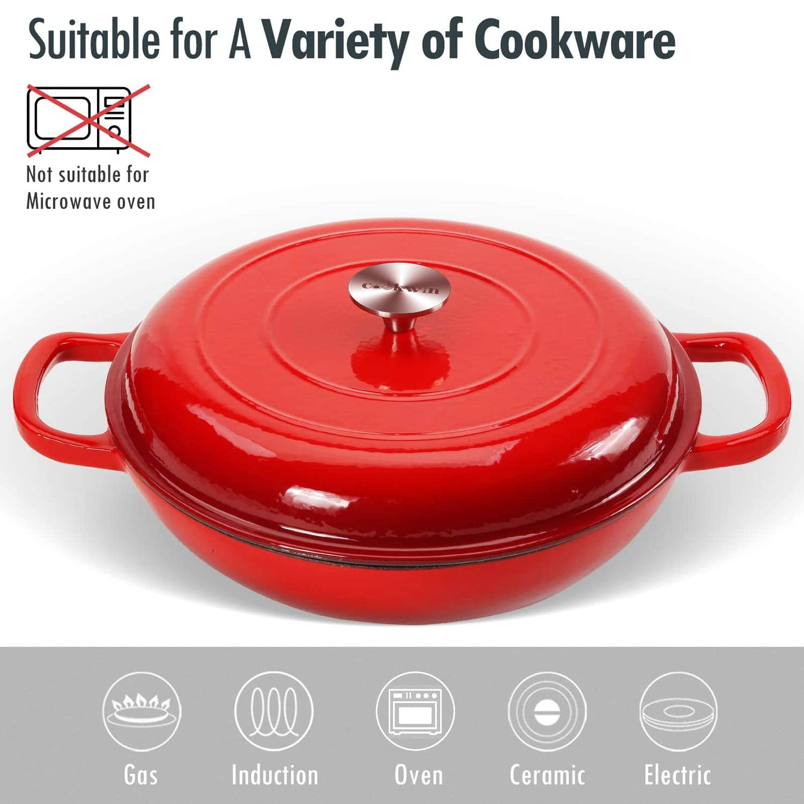Porcelain interior enamel resists staining and cleans easily after cooking.