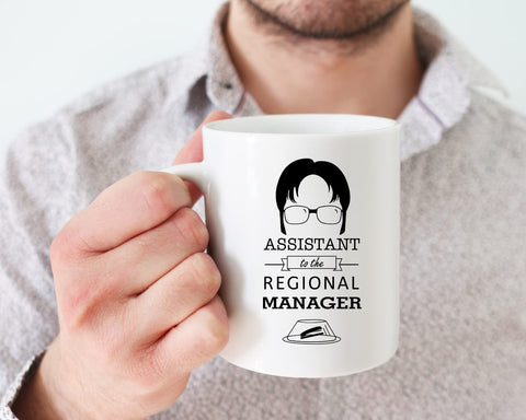 COOL AF Assistant to the Regional Manager mug imprint detail showcases playful logo for desk decor.