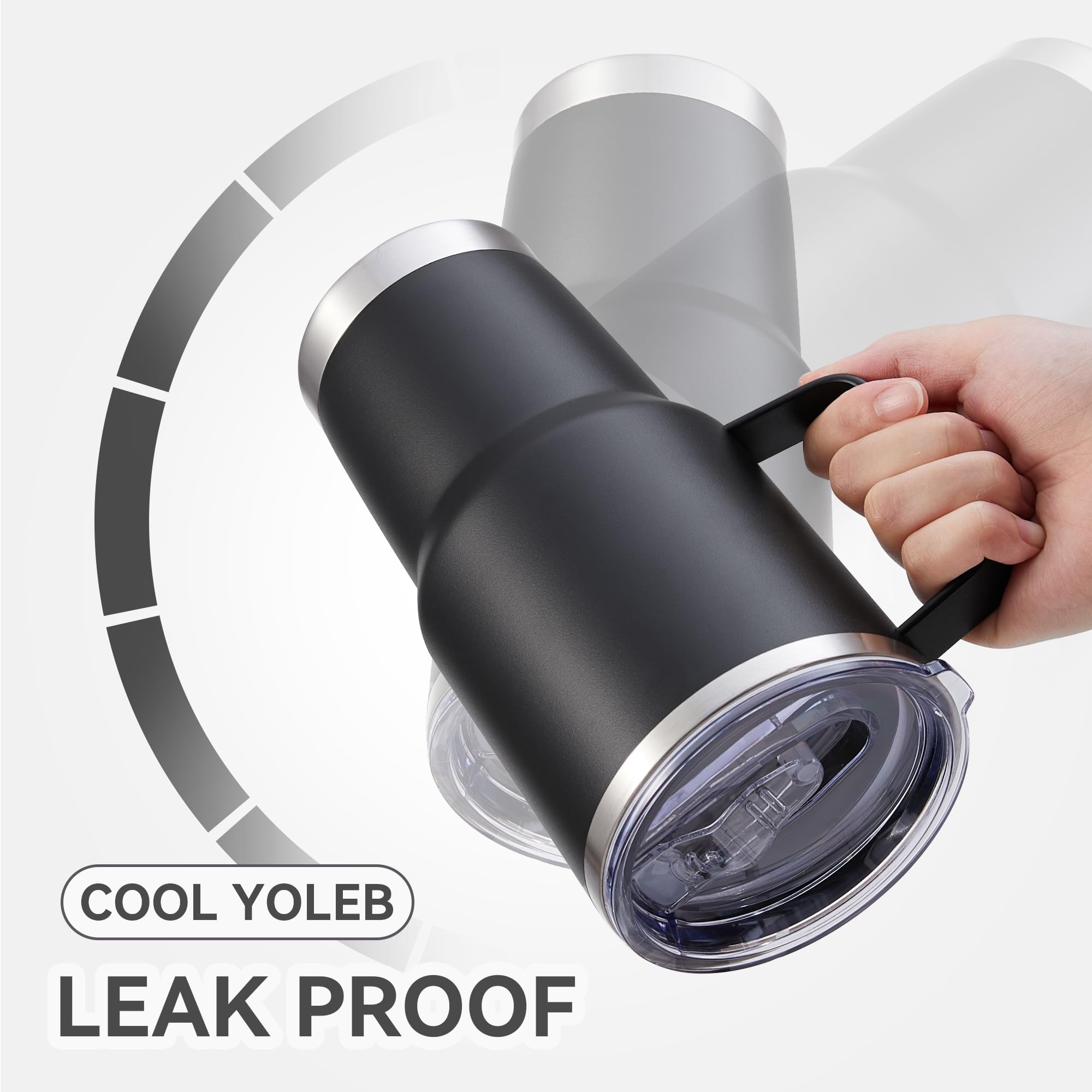 Cool Yoleb double-wall vacuum insulated tumbler keeping beverages cold or hot.