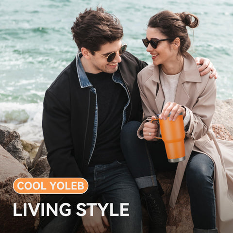 Cool Yoleb travel mug ideal for commuting and workouts.