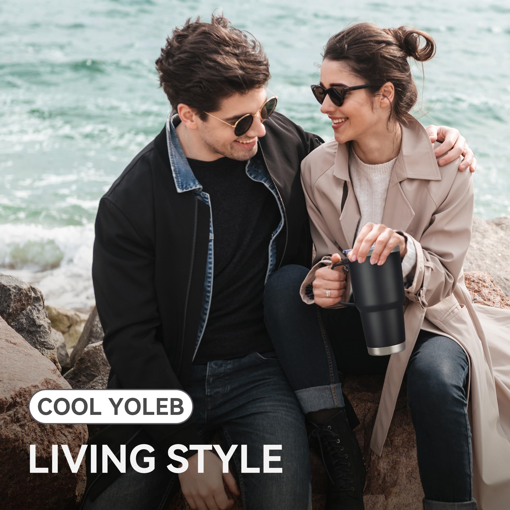 Cool Yoleb travel mug ideal for camping, commuting, or workouts.