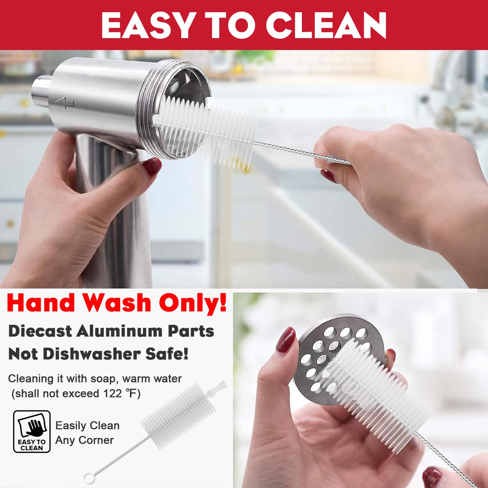 Two cutting blades and a food pusher streamline grinding and prep.