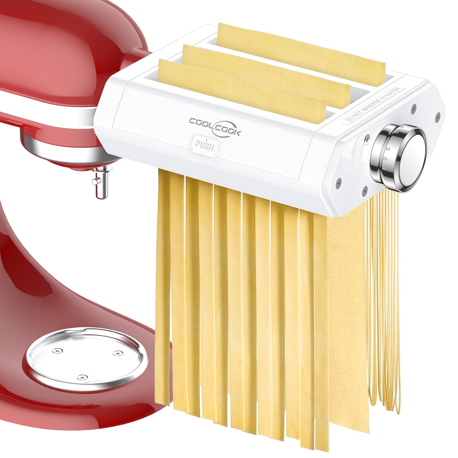 Coolcook pasta attachment with KitchenAid roller for smooth dough sheets.