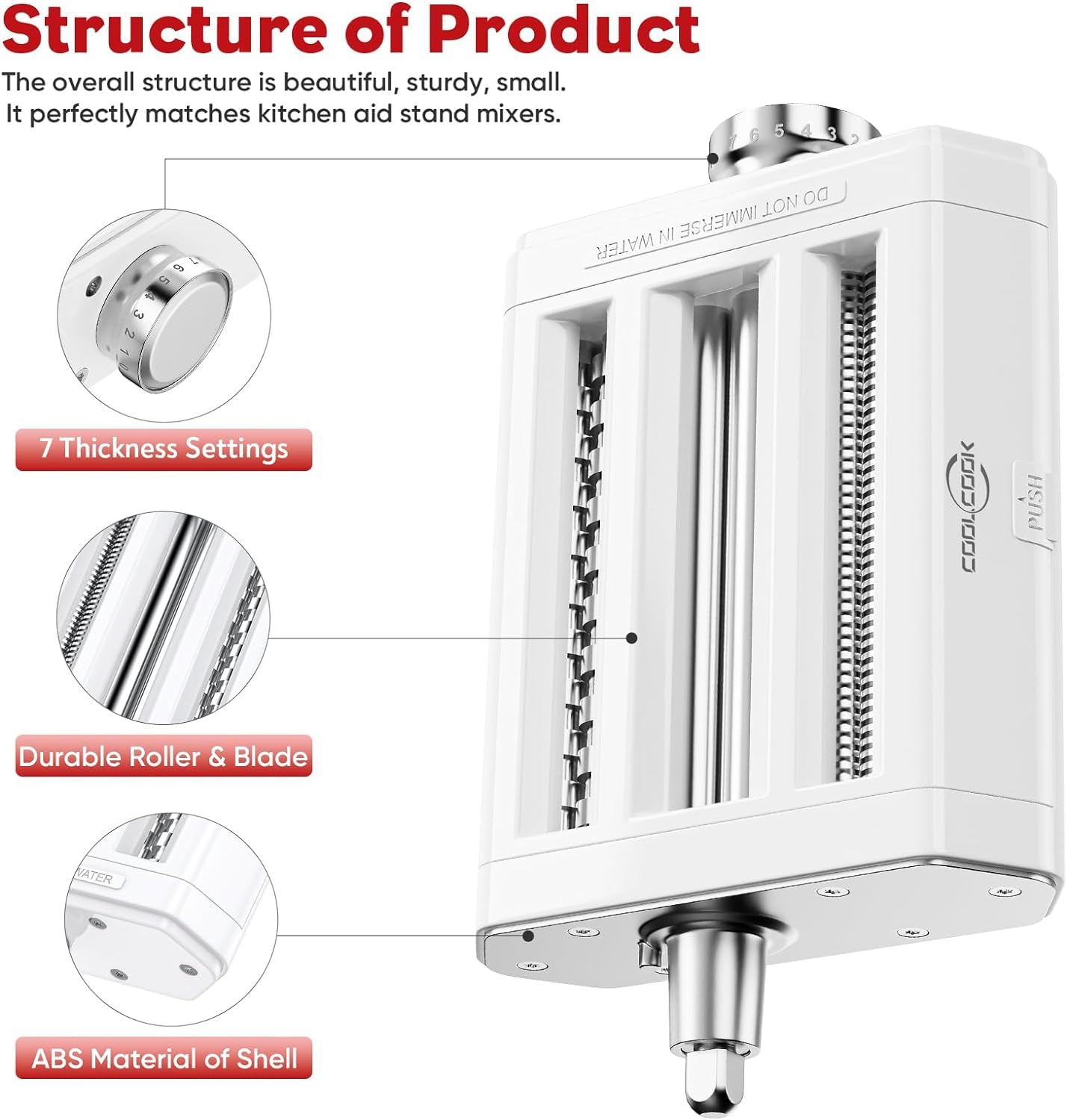 Coolcook thickness settings enabling 0.4–2.0 mm pasta textures.