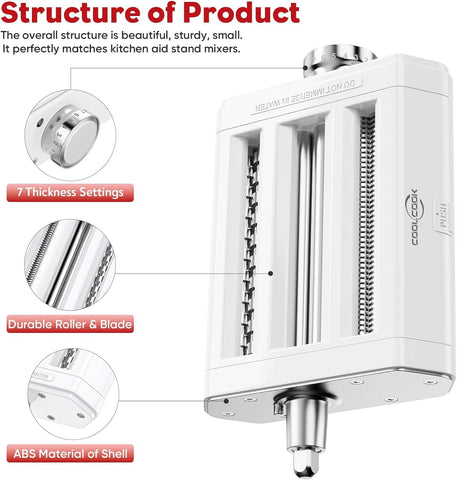 Coolcook thickness settings enabling 0.4–2.0 mm pasta textures.