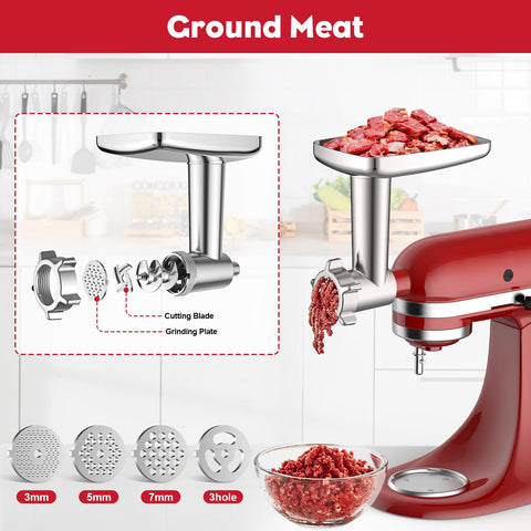 Coolcook sausage stuffer tubes kit mounted on a mixer for custom sausages.
