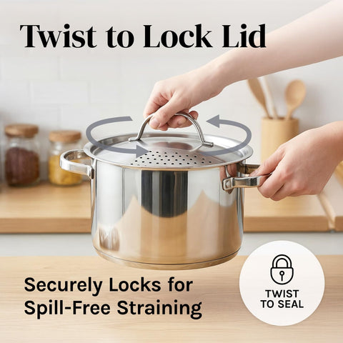 Cooler Concepts 55-qt pasta pot handles large batches with convenience.