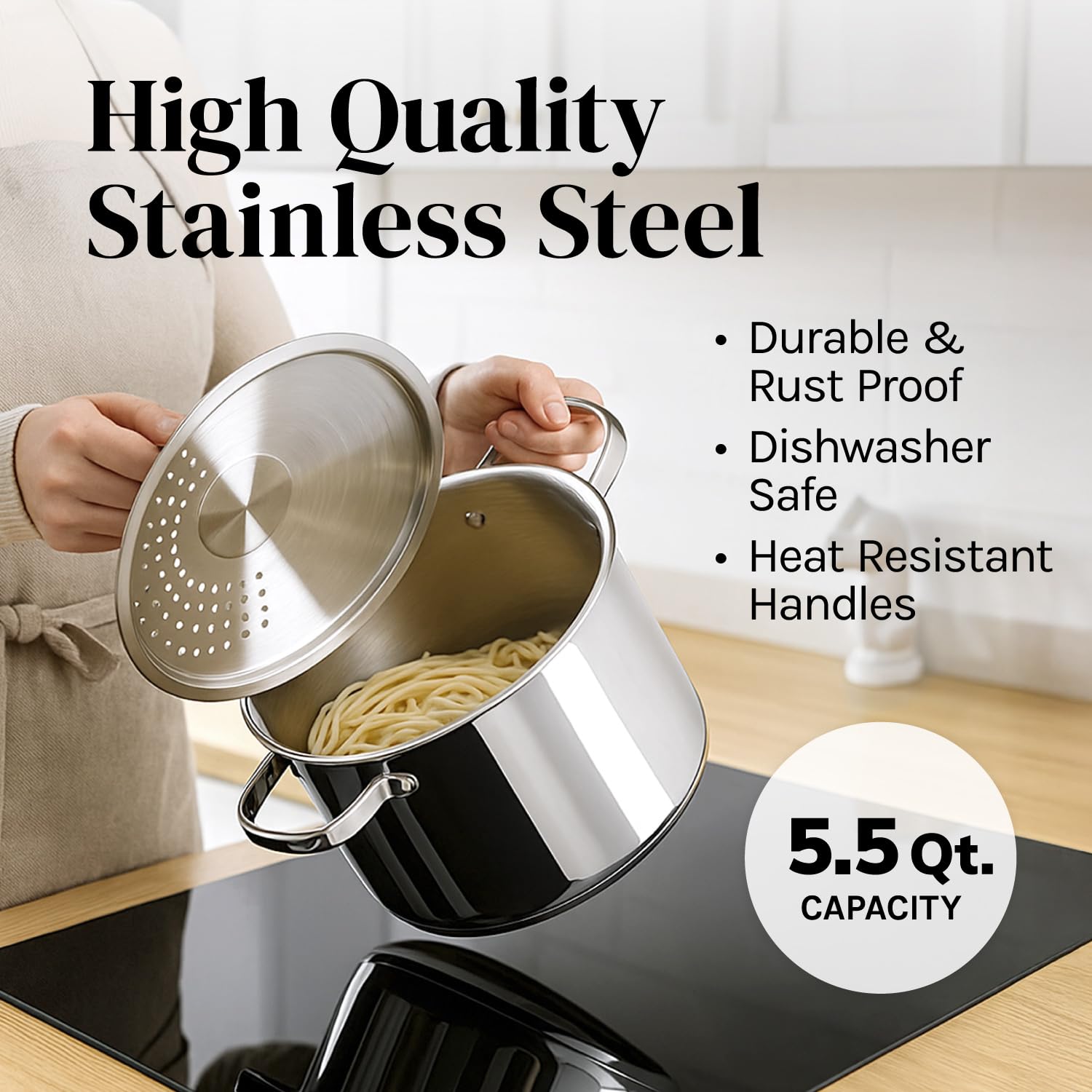 Cooler Concepts large pasta pot supports family meals with versatile cooking options.