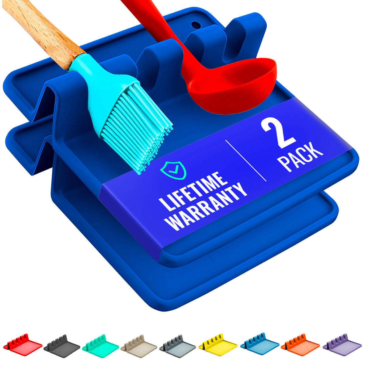 Cooler Kitchen blue silicone spoon rest with drip pad keeps counters clean while cooking