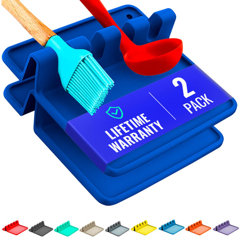 Cooler Kitchen blue silicone spoon rest with drip pad keeps counters clean while cooking