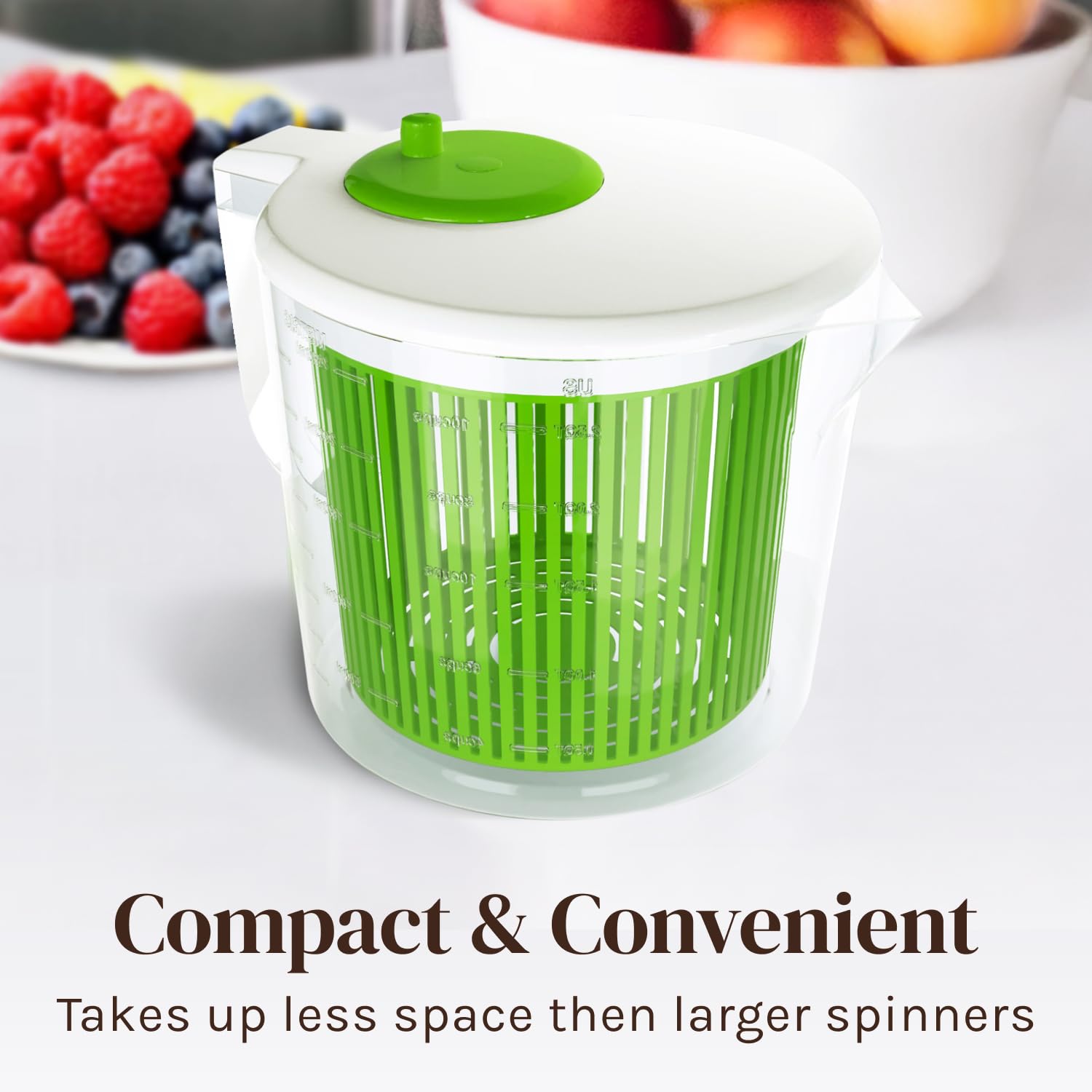 Cooler Kitchen compact spinner with dishwasher-safe parts for easy cleanup.
