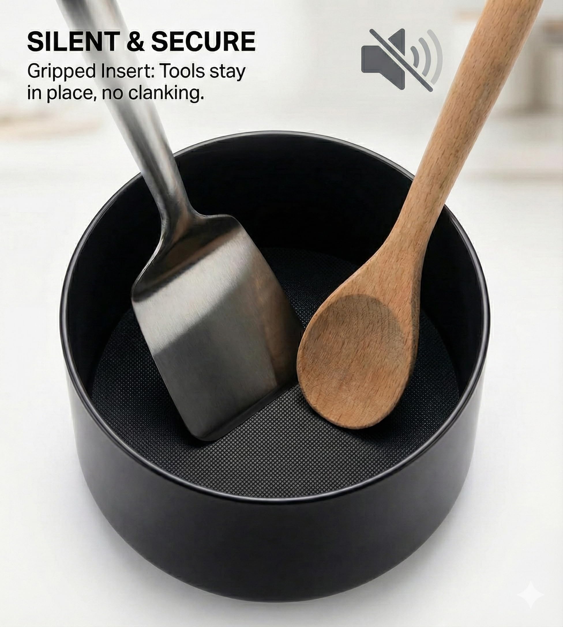 Cooler Kitchen gripped insert prevents tool slippage on the counter.