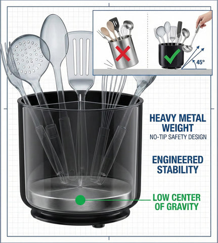 Cooler Kitchen large-diameter 7-inch utensil holder frees drawer space.