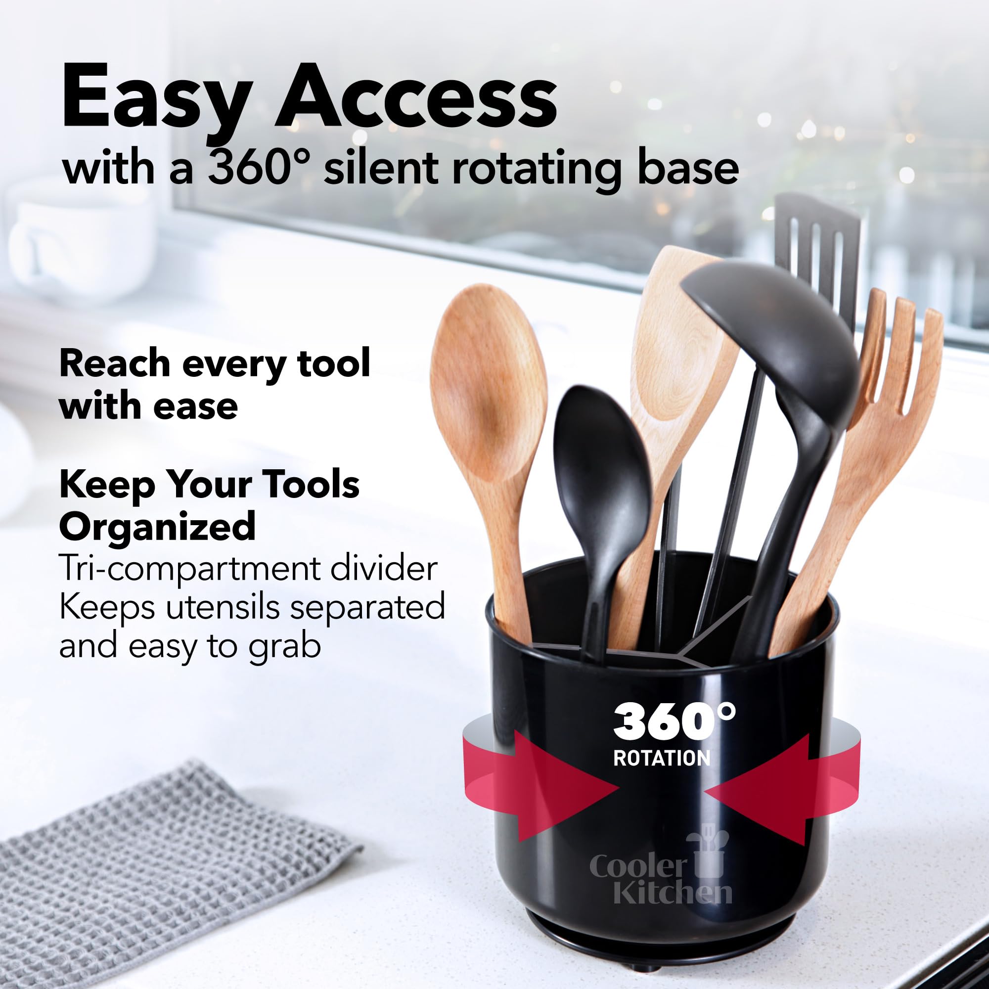 Cooler Kitchen no-tip weighted base keeps the holder steady during cooking.
