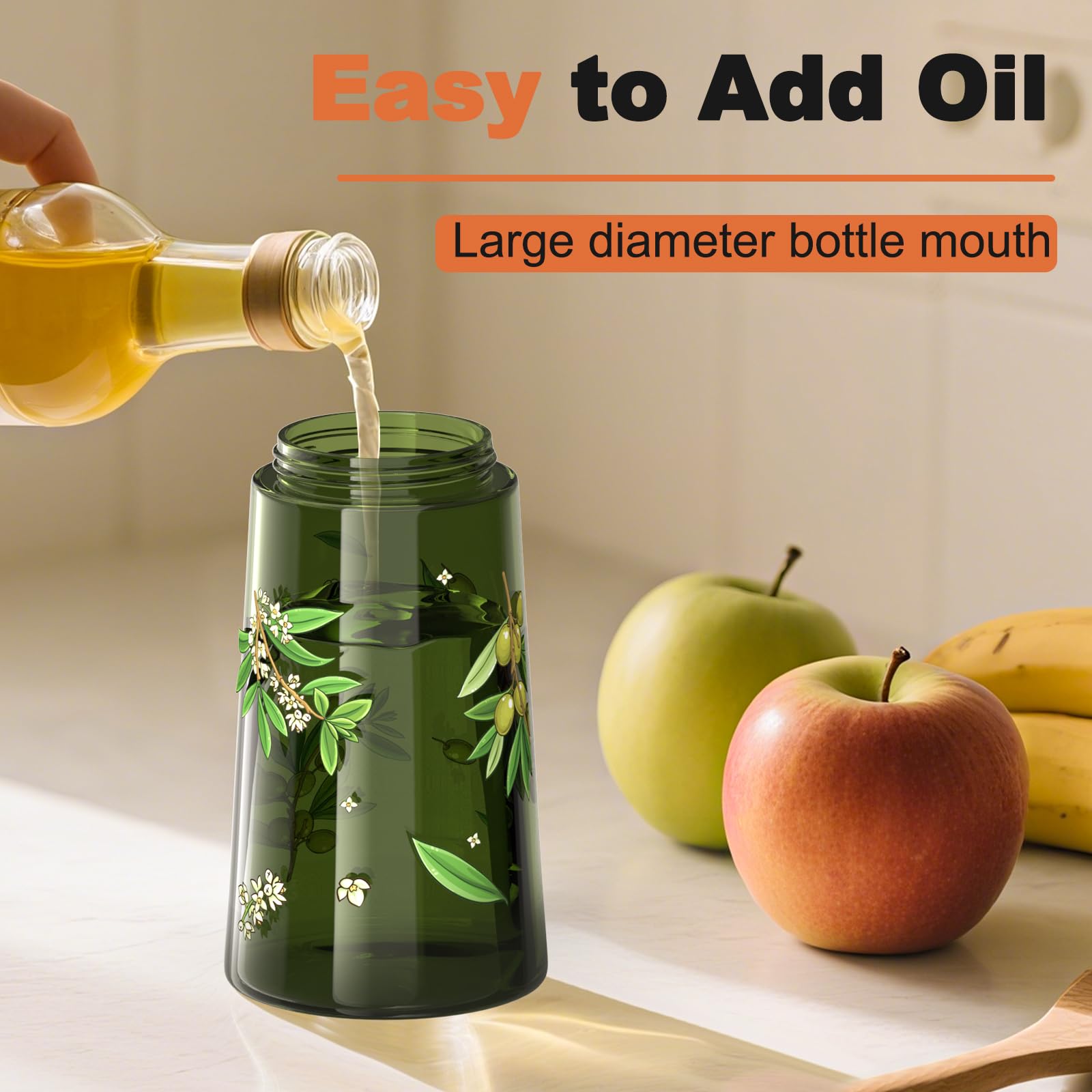 COOLMI 16oz capacity oil dispenser fits family cooking needs.
